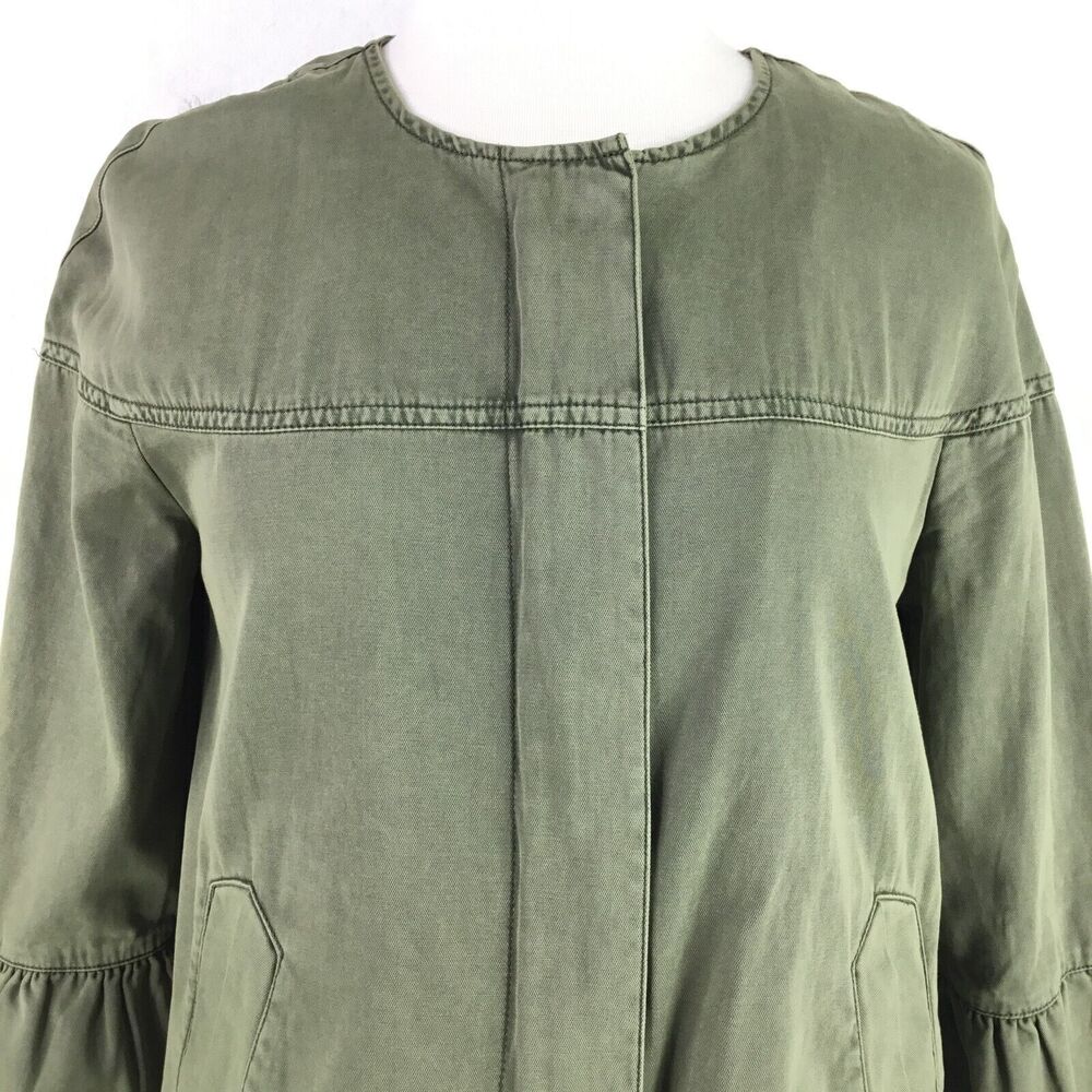 Sanctuary Women Scout Trapeze Jacket sz S Full Zip Ruffle Sleeve Army Green $139 - Picture 3 of 12